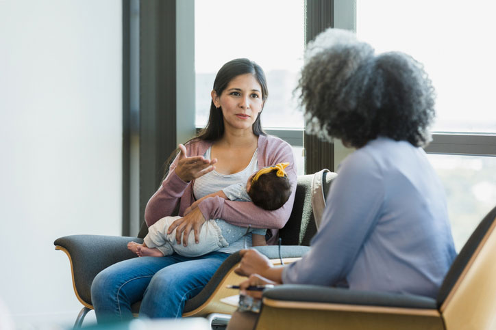 talking with mom and baby