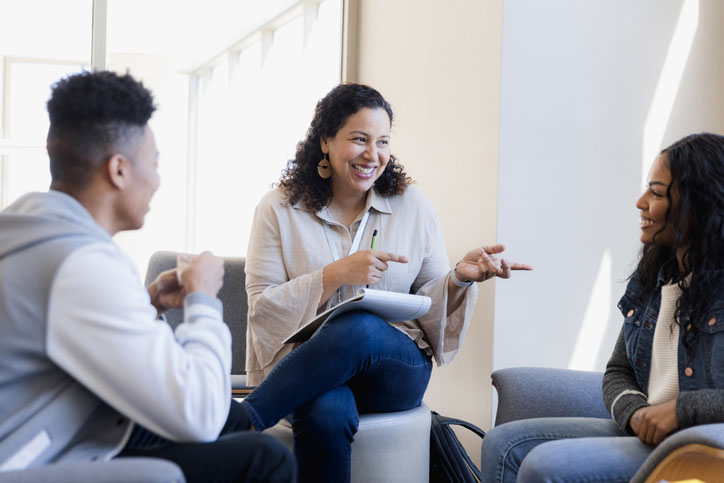 group social worker students talking