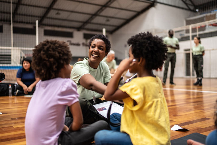 social worker with young kids