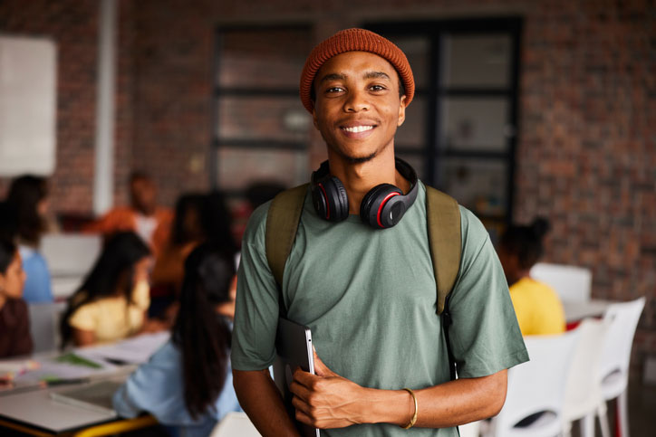 young college student in library