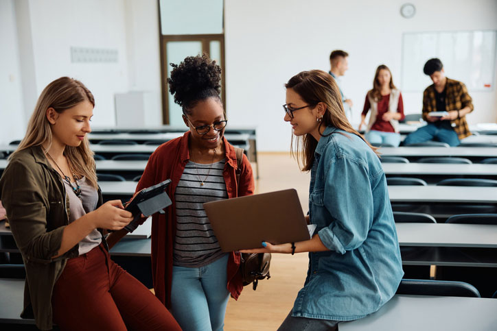 female students talking after class