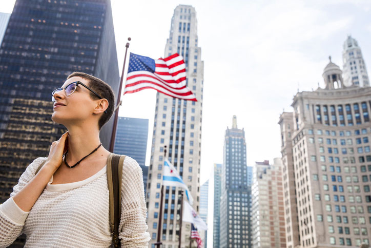 woman in downtown chicago