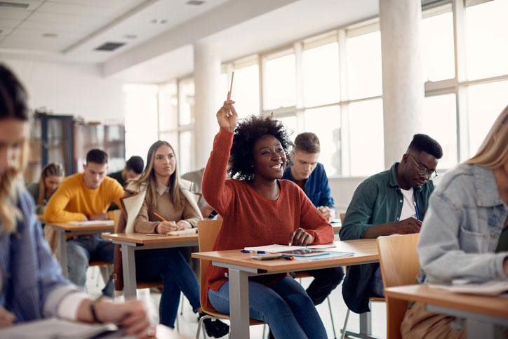 happy student raising hand