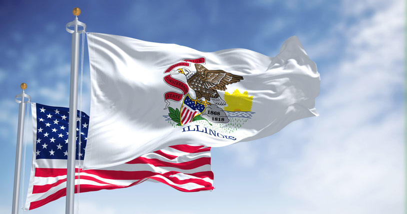 illinois state flag and american flag flying