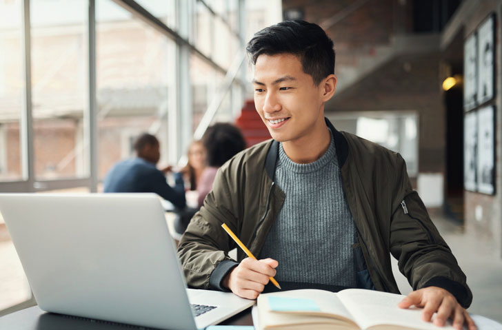 college student on computer