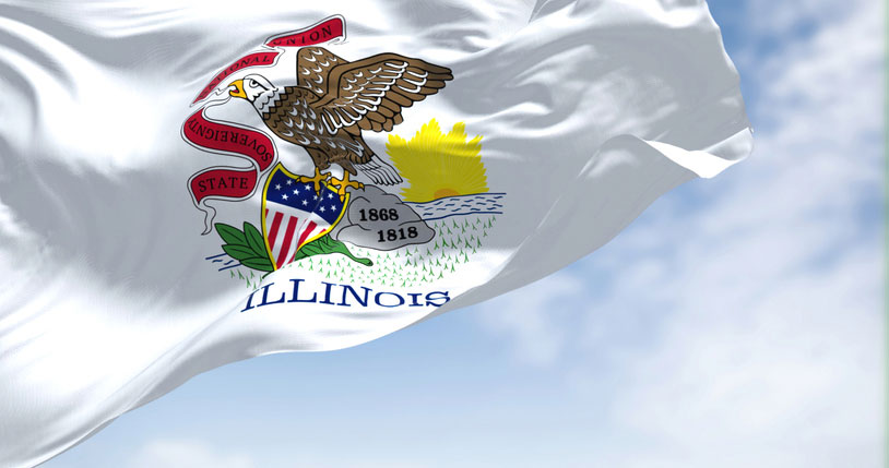 illinois flag flying in the wind